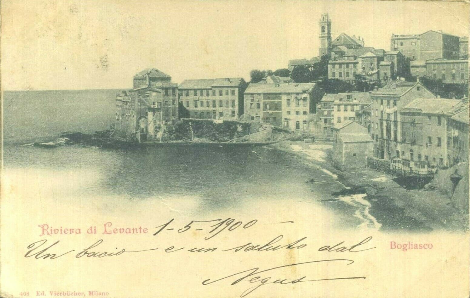 Bogliasco on the Italian Riviera, vintage postcard from 1900.